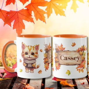 Herbstfall Tier Adorable Cat Personalisiert Tasse