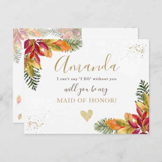 Herbstfall Trauzeugin oder BRIDESMAID-Vorschlag Einladungspostkarte (Vorne/Hinten)