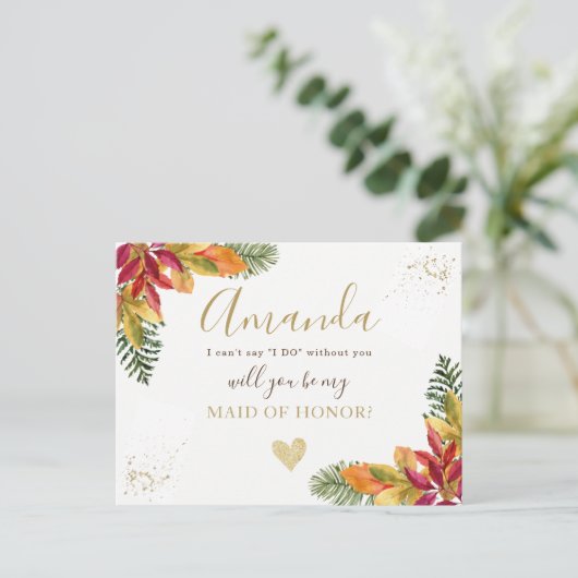 Herbstfall Trauzeugin oder BRIDESMAID-Vorschlag Einladungspostkarte (Stehend Vorderseite)