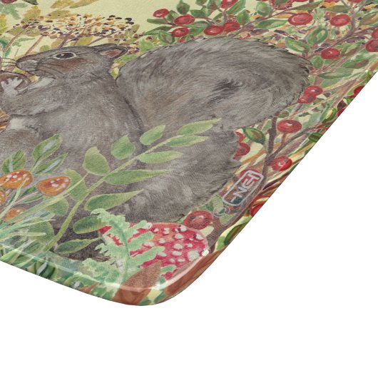 Herbstfall Waldhirnhörnchen Blätter Rustikal Gelb Schneidebrett (Ecke)