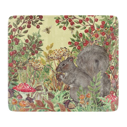 Herbstfall Waldhirnhörnchen Blätter Rustikal Gelb Schneidebrett (Vorderseite)