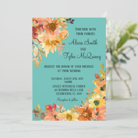 Herbstfall Wasserfarben Bläserne schlichte Hochzei Einladung (Stehend Vorderseite)