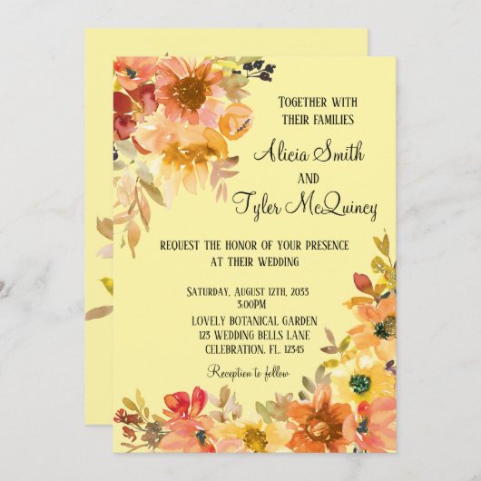 Herbstfall Wasserfarben Bläserne schlichte Hochzei Einladung (Vorne/Hinten)