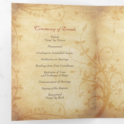 Herbstfallbeispiele Blätter Hochzeitsprogramm Dreifach-gefaltete Programmkarte (Innen Erste Seite)