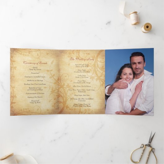 Herbstfallbeispiele Blätter Hochzeitsprogramm Dreifach-gefaltete Programmkarte (Innenseite)