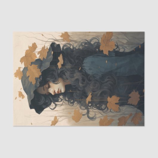 Herbstfallen Ahorn-Blätter Liebliche Girl Seidenpapier (Vorderseite)