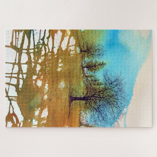 Herbstfallen Bäume Abstrakte Farbe Wasser Puzzle (Horizontal)
