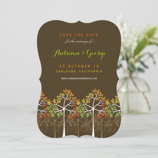 Herbstfallen Bäume Hochzeitskarte Foto Save the Da Save The Date (Stehend Vorderseite)