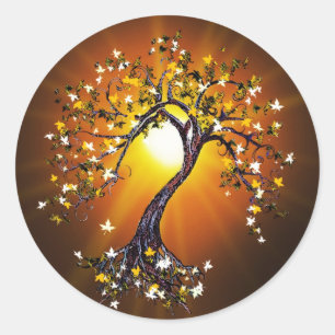 Herbstfallen bei Sonnenuntergang-Stickern Runder Aufkleber