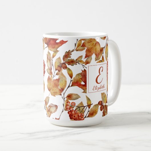 Herbstfallen Folien Blätter Monogramm Kaffee Tasse (VorderseiteRechts)