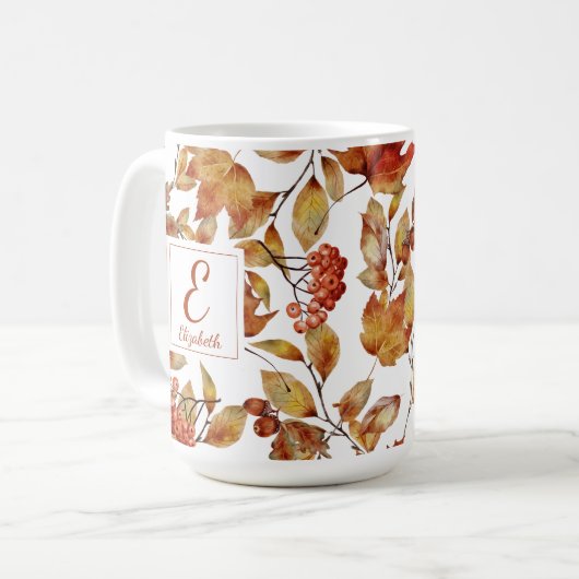 Herbstfallen Folien Blätter Monogramm Kaffee Tasse (Vorderseite Links)