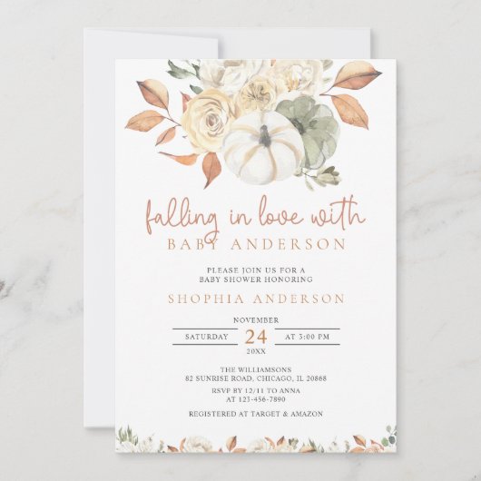 Herbstfallen in der Liebe Herbst Pumpkin Baby Dusc Einladung (Vorderseite)