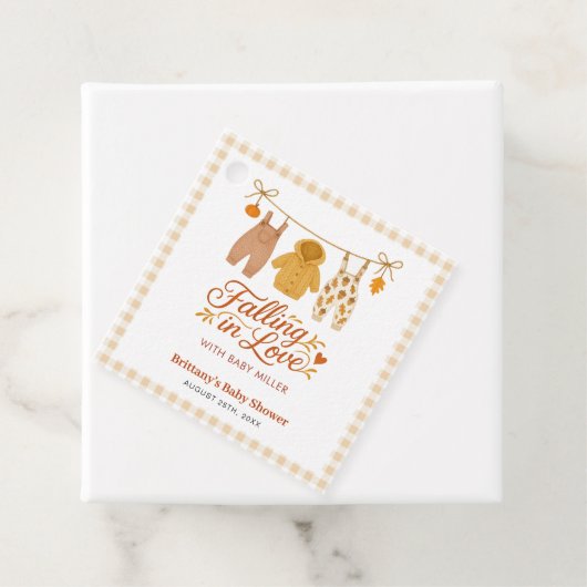 Herbstfallen in der Liebe Kinderkleidung Babydusch Geschenkanhänger (Beispiel)