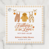 Herbstfallen in der Liebe Kinderkleidung Babydusch Geschenkanhänger (Vorderseite)