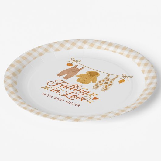 Herbstfallen in der Liebe Kinderkleidung Babydusch Pappteller (Schrägansicht)