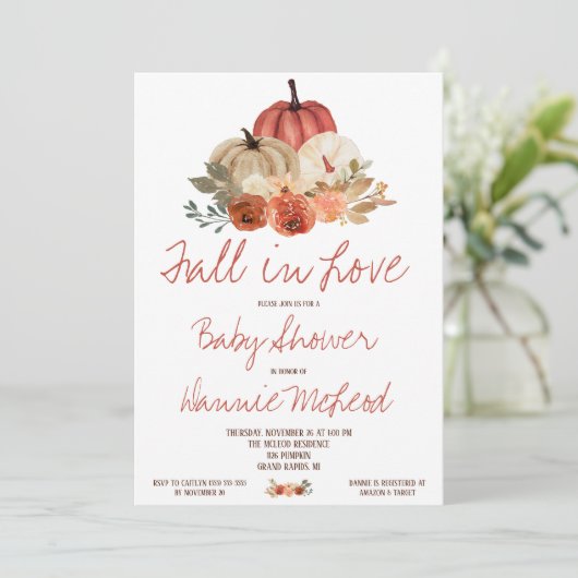 Herbstfallen in der Liebe, Kürbisblütendusche Einladung (Stehend Vorderseite)