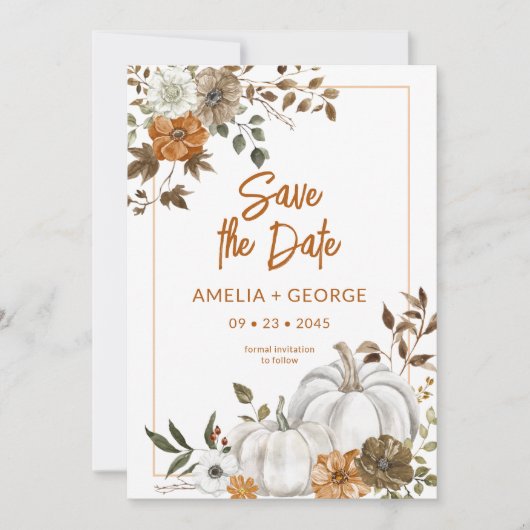 Herbstfallen Pumpkin Blumenrahmen Einladung (Vorderseite)