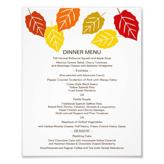 Herbstfallende Blätter 8x10 Tischmenü zum Framing Fotodruck (Vorne)