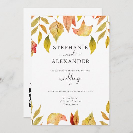 Herbstfallende Blätter mit QR-Code Einladung (Vorne/Hinten)