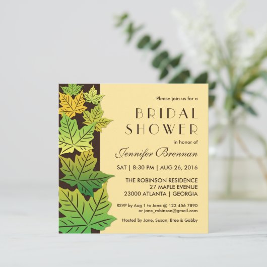 Herbstfallender Ahornleaf Hochzeitscreme Einladung (Stehend Vorderseite)
