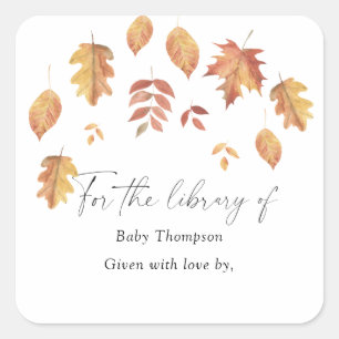 Herbstfallendes Blätter - Baby Shower Buchzeichen Quadratischer Aufkleber