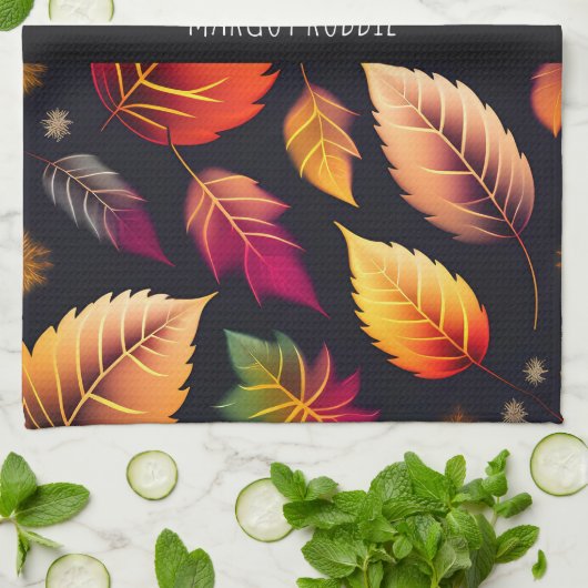 Herbstfallendes Blätter glänzendes Regenbogenmuste Geschirrtuch (Gefaltet)