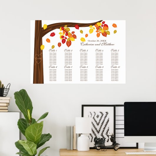 Herbstfallendes Blätter Hochzeitstabelle Poster (Heimbüro)