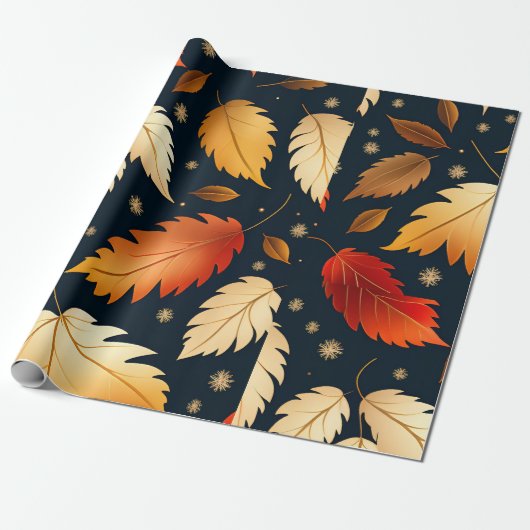 Herbstfallendes Blätter Orange Retro Muster Geschenkpapier (Ungerollt)