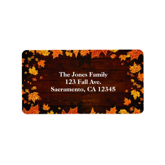 Herbstfallendes Glitterie Blätter Rustikales Glam Adressaufkleber (Vorne)