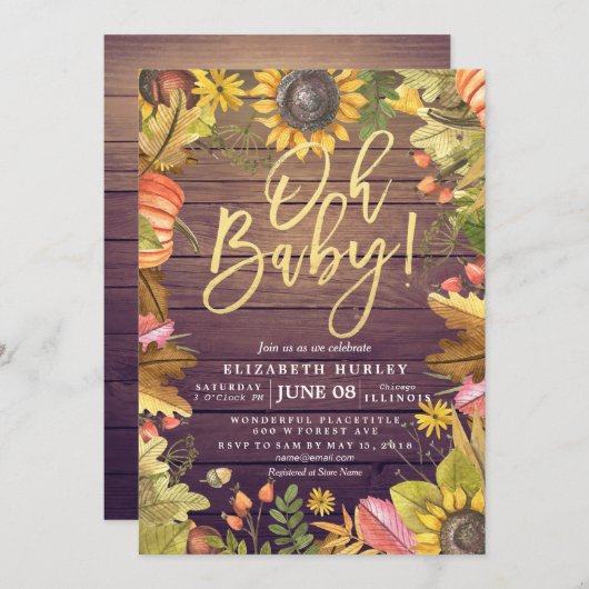 Herbstfallkarte Blätter Pumpkin Baby Duschkarten Einladung (Vorne/Hinten)