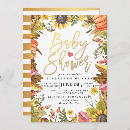 Herbstfallkarte Blätter Pumpkin Baby Duschkarten Einladung (Vorne/Hinten)