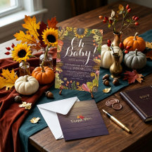 Herbstfallkarte Blätter Pumpkin Baby Duschkarten