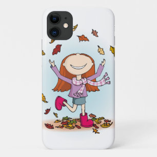 Herbstfallmädchen spielt mit Blätter iPhone 11 Hülle