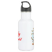 Herbstfallmädchen spielt mit Blätter-Drink-Flasche Trinkflasche (Rückseite)