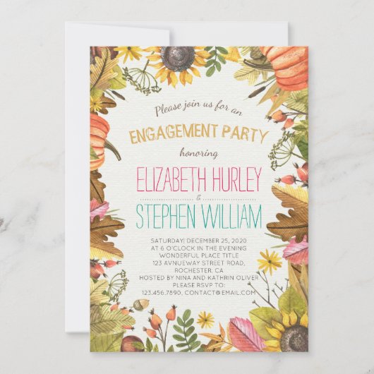 Herbstfallmaple-Blätter Pumpkin-Engagement-Partei Einladung (Vorderseite)