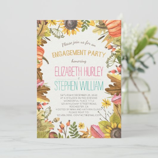 Herbstfallmaple-Blätter Pumpkin-Engagement-Partei Einladung (Stehend Vorderseite)