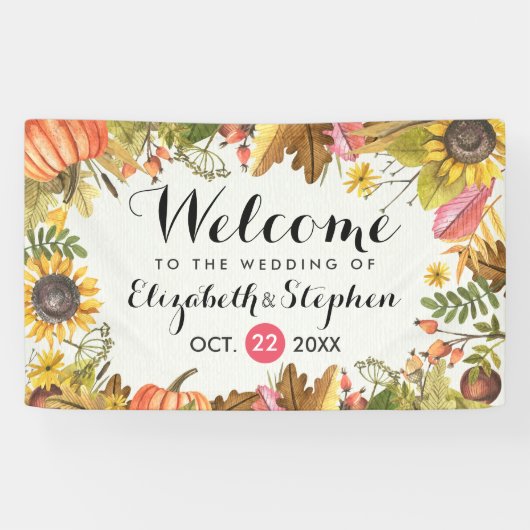 Herbstfallmaple-Blätter Pumpkin Hochzeit Willkomme Banner (Horizontal)