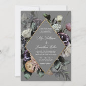 Herbstfallmoody Blumenrahmen Lila graue Hochzeit Einladung (Vorderseite)
