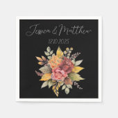 Herbstfällt Schwarze Wasserfarbenhochzeit Serviette (Vorderseite)