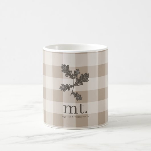 Herbstfalltaupe Kariert Modernes Foliongramm Kaffeetasse (Mittel)