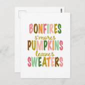 Herbstfalltypografie Bonfire Pumpkins Sweaters Postkarte (Vorne/Hinten)