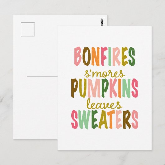 Herbstfalltypografie Bonfire Pumpkins Sweaters Postkarte (Vorne/Hinten)
