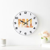 Herbstfalltypografie-Design mit Blätter Große Wanduhr