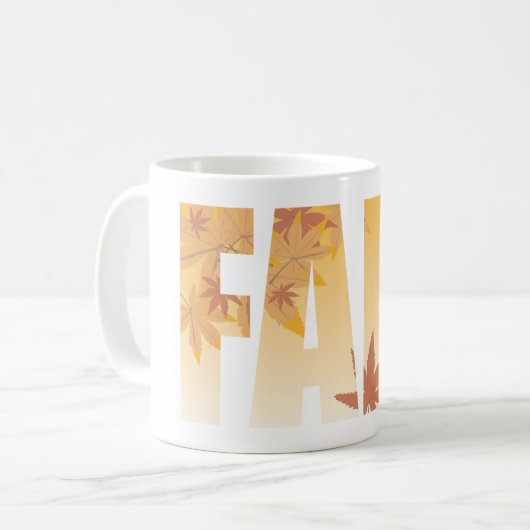 Herbstfalltypografie-Design mit Blätter Kaffeetasse (Vorderseite Links)