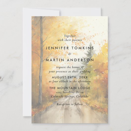 Herbstfallwaldhochzeit Einladung (Vorderseite)