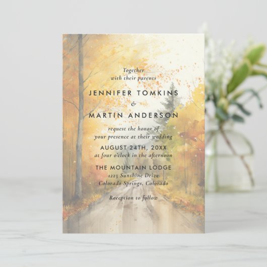 Herbstfallwaldhochzeit Einladung (Stehend Vorderseite)