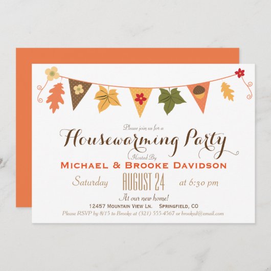 Herbstfarbe Blätter Jagd Flag Housewarming Party Einladung (Vorne/Hinten)