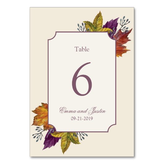 Herbstfarbe Herbstleaf Wedidng Tischnummer (Rückseite)