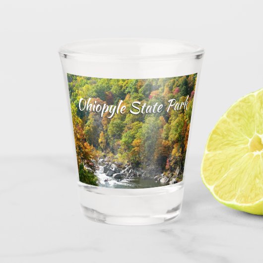 Herbstfarbe im Ohiopyle Staat Park Schnapsglas (Vorderseite)