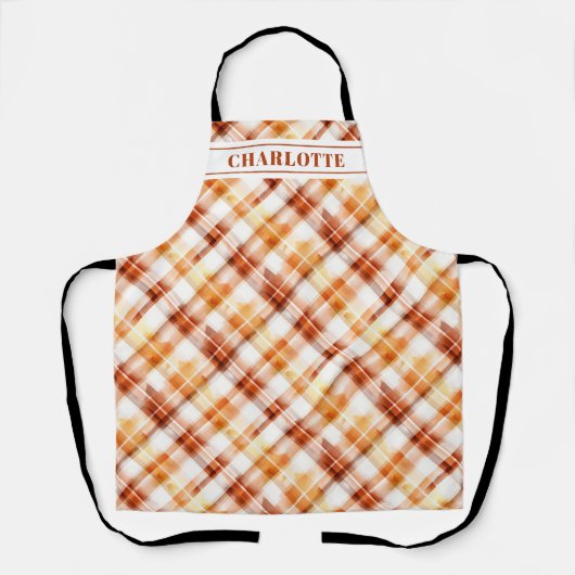 Herbstfarbe Orange Kariert Personalisiert Schürze (Vorderseite)
